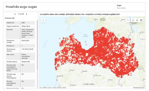 Invazīvo augu un dzīvnieku sugu karte